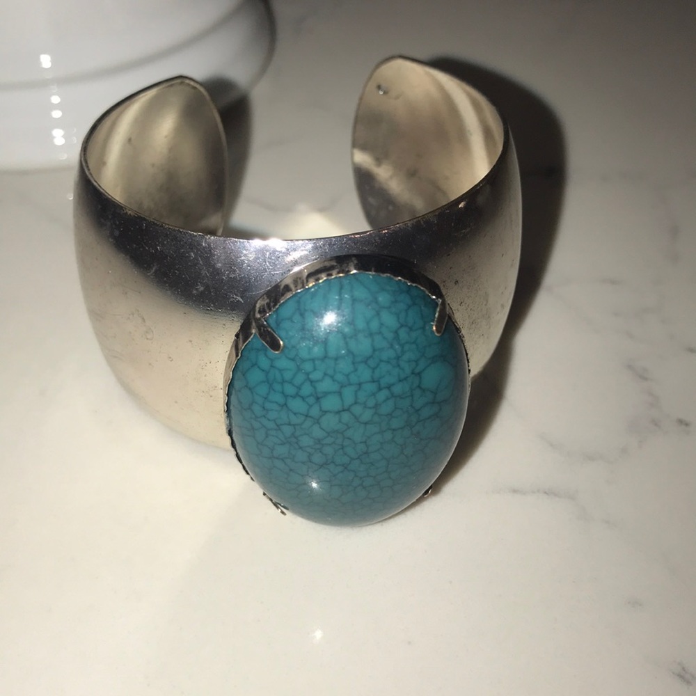 Turquoise & Silver Large Cuff Bracelet Statement Piece - Oval Western Premier